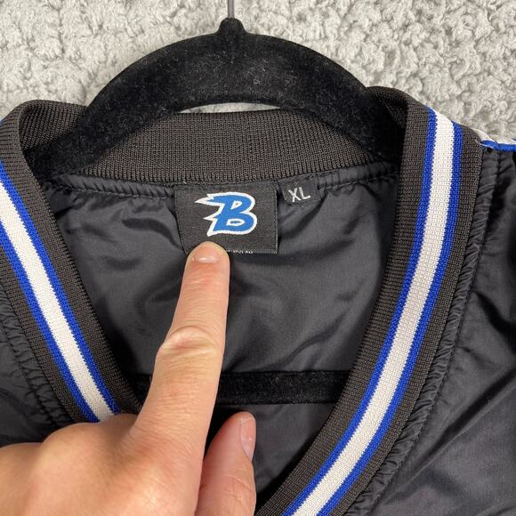 Boombah Warm Up Nylon Pullover Mens XL Black V-Neck Windbreaker Blue Stripe - Picture 3 of 10